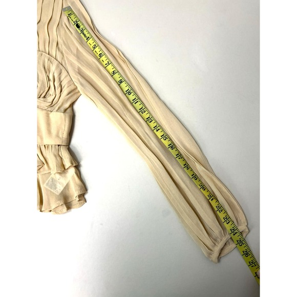 Farm Rio NWT Pleated Bust Peplum Blouse Beige Viscose Back Zip Long Sleeves S - Picture 12 of 13